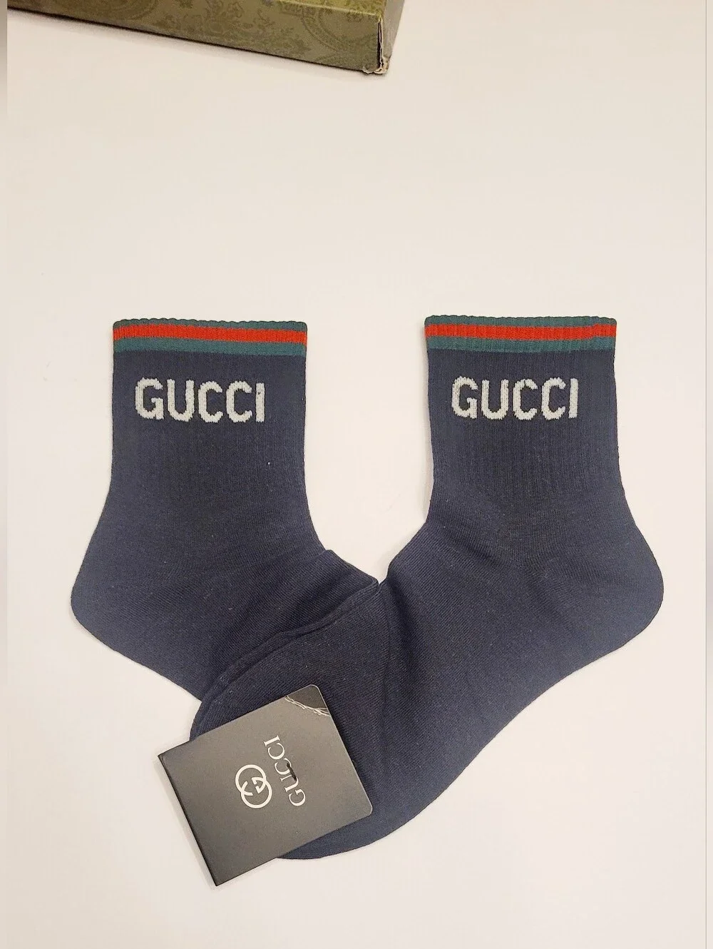 🇮🇹 Gucci Navy Crew 🧦Socks with Red and Green Stripe✨️